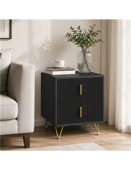 HOMCOM Elegant Fluted Bedside Table - Black/Gold-Tone - pic 211247 | FastDaddyshop