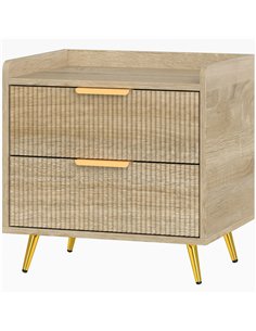 HOMCOM Bedside Table with 2 Drawers, Side End Table with Metal Legs for Bedroom, Living Room, Natural Wood Finish