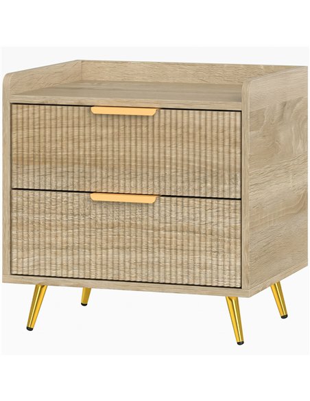 HOMCOM Bedside Table with 2 Drawers, Side End Table with Metal Legs for Bedroom, Living Room, Natural Wood Finish - pic 211248 | FastDaddyshop