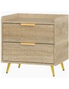 HOMCOM Bedside Table with 2 Drawers, Side End Table with Metal Legs for Bedroom, Living Room, Natural Wood Finish