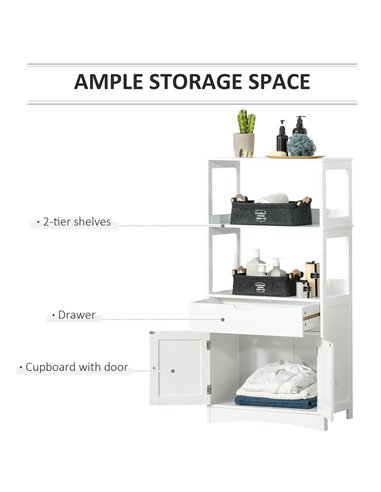 Kleankin Bathroom Free Standing Cabinet with Shelves, Drawer, Doors, White