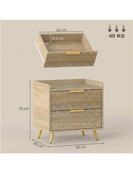HOMCOM Bedside Table with 2 Drawers, Side End Table with Metal Legs for Bedroom, Living Room, Natural Wood Finish - pic 211250 | FastDaddyshop