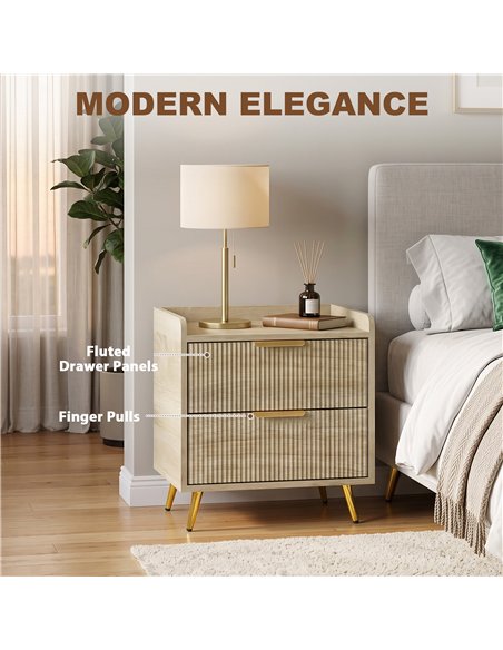 HOMCOM Bedside Table with 2 Drawers, Side End Table with Metal Legs for Bedroom, Living Room, Natural Wood Finish - pic 211251 | FastDaddyshop