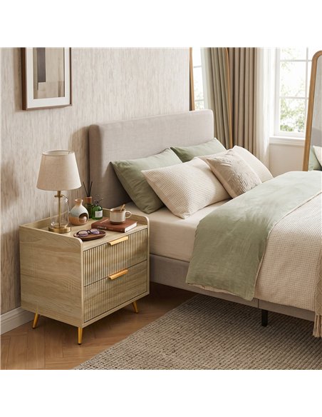HOMCOM Bedside Table with 2 Drawers, Side End Table with Metal Legs for Bedroom, Living Room, Natural Wood Finish - pic 211254 | FastDaddyshop