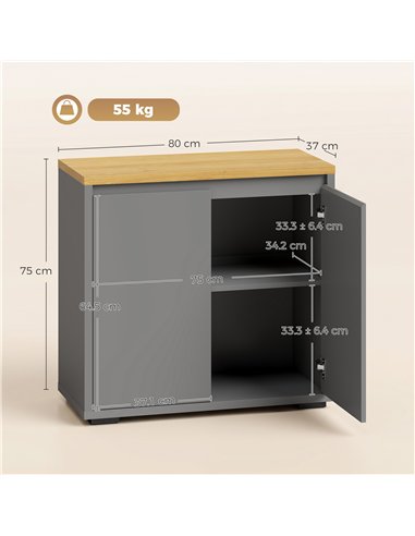 HOMCOM Kitchen Sideboard, Storage Cabinet with Double Doors and Adjustable Shelf for Living Room, Entryway, Grey