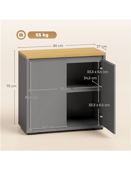 HOMCOM Kitchen Sideboard, Storage Cabinet with Double Doors and Adjustable Shelf for Living Room, Entryway, Grey - pic 211259 | FastDaddyshop