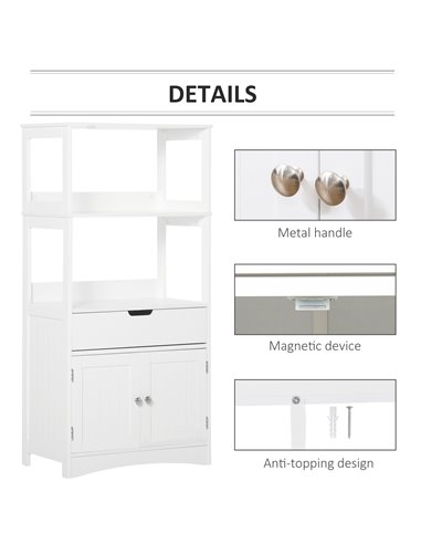 Kleankin Bathroom Free Standing Cabinet with Shelves, Drawer, Doors, White