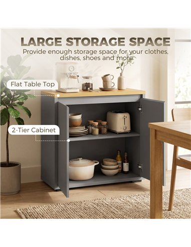 HOMCOM Kitchen Sideboard, Storage Cabinet with Double Doors and Adjustable Shelf for Living Room, Entryway, Grey