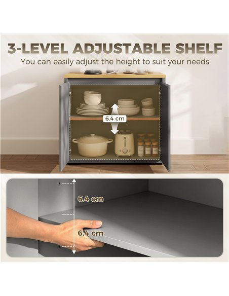 HOMCOM Kitchen Sideboard, Storage Cabinet with Double Doors and Adjustable Shelf for Living Room, Entryway, Grey - pic 211261 | FastDaddyshop