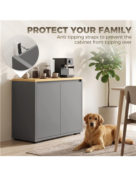HOMCOM Kitchen Sideboard, Storage Cabinet with Double Doors and Adjustable Shelf for Living Room, Entryway, Grey - pic 211263 | FastDaddyshop