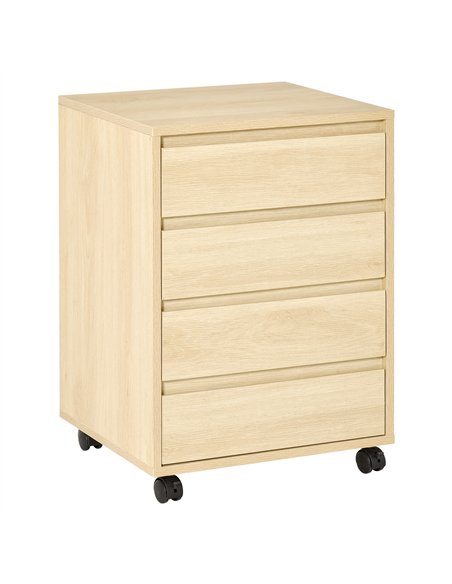 HOMCOM Four-Drawer Office Filing Cabinet, with Wheels - Natural Wood Finish - pic 211266 | FastDaddyshop
