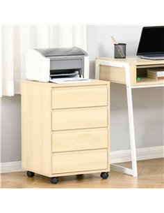 HOMCOM Four-Drawer Office Filing Cabinet, with Wheels - Natural Wood Finish 2