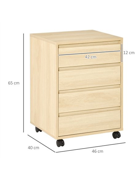 HOMCOM Four-Drawer Office Filing Cabinet, with Wheels - Natural Wood Finish - pic 211268 | FastDaddyshop