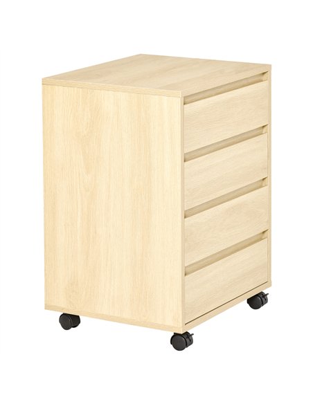 HOMCOM Four-Drawer Office Filing Cabinet, with Wheels - Natural Wood Finish - pic 211272 | FastDaddyshop