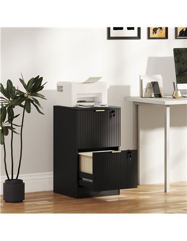HOMCOM Filing Cabinet, Fluted Vertical File Cabinet with 2 Lockable Drawers and Hanging Rails, Black