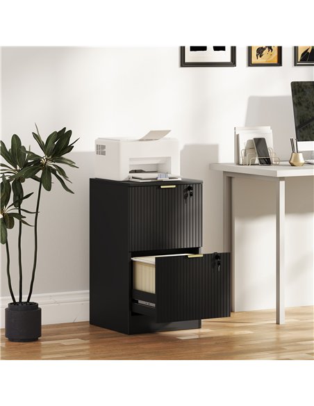 HOMCOM Filing Cabinet, Fluted Vertical File Cabinet with 2 Lockable Drawers and Hanging Rails, Black - pic 211274 | FastDaddyshop