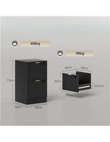 HOMCOM Filing Cabinet, Fluted Vertical File Cabinet with 2 Lockable Drawers and Hanging Rails, Black