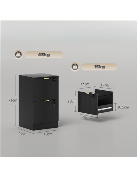 HOMCOM Filing Cabinet, Fluted Vertical File Cabinet with 2 Lockable Drawers and Hanging Rails, Black - pic 211275 | FastDaddyshop