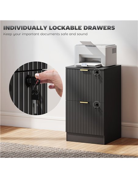 HOMCOM Filing Cabinet, Fluted Vertical File Cabinet with 2 Lockable Drawers and Hanging Rails, Black - pic 211278 | FastDaddyshop