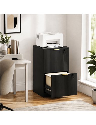 HOMCOM Filing Cabinet, Fluted Vertical File Cabinet with 2 Lockable Drawers and Hanging Rails, Black