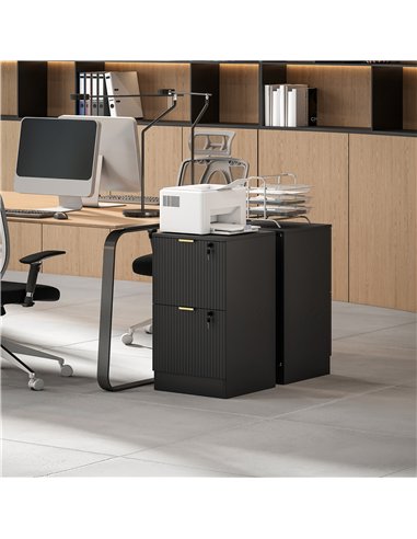 HOMCOM Filing Cabinet, Fluted Vertical File Cabinet with 2 Lockable Drawers and Hanging Rails, Black