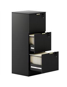 HOMCOM Filing Cabinet, Fluted Vertical File Cabinet with 3 Lockable Drawers and Hanging Rails, Black