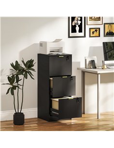 HOMCOM Filing Cabinet, Fluted Vertical File Cabinet with 3 Lockable Drawers and Hanging Rails, Black 2