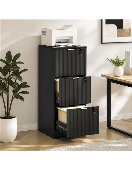 HOMCOM Filing Cabinet, Fluted Vertical File Cabinet with 3 Lockable Drawers and Hanging Rails, Black - pic 211289 | FastDaddyshop