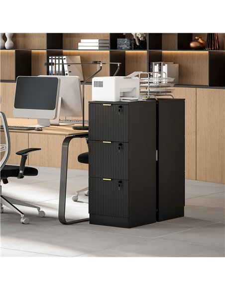 HOMCOM Filing Cabinet, Fluted Vertical File Cabinet with 3 Lockable Drawers and Hanging Rails, Black - pic 211290 | FastDaddyshop