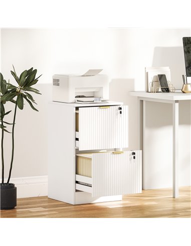 HOMCOM Filing Cabinet, Fluted Vertical File Cabinet with 2 Lockable Drawers and Hanging Rails, White