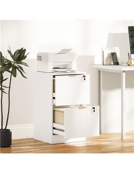 HOMCOM Filing Cabinet, Fluted Vertical File Cabinet with 2 Lockable Drawers and Hanging Rails, White - pic 211292 | FastDaddyshop