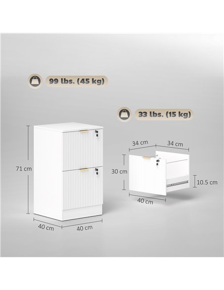 HOMCOM Filing Cabinet, Fluted Vertical File Cabinet with 2 Lockable Drawers and Hanging Rails, White - pic 211293 | FastDaddyshop