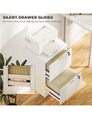 HOMCOM Filing Cabinet, Fluted Vertical File Cabinet with 2 Lockable Drawers and Hanging Rails, White
