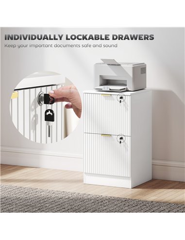 HOMCOM Filing Cabinet, Fluted Vertical File Cabinet with 2 Lockable Drawers and Hanging Rails, White