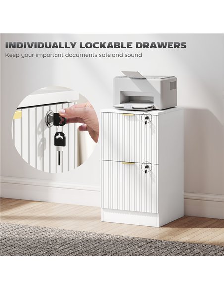 HOMCOM Filing Cabinet, Fluted Vertical File Cabinet with 2 Lockable Drawers and Hanging Rails, White - pic 211296 | FastDaddyshop