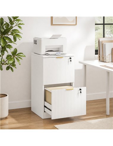 HOMCOM Filing Cabinet, Fluted Vertical File Cabinet with 2 Lockable Drawers and Hanging Rails, White