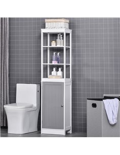 Kleankin Tall Free Standing Bathroom Cabinet, Storage Organiser, White and Grey 2