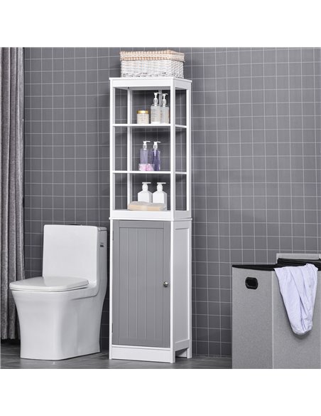 Kleankin Tall Free Standing Bathroom Cabinet, Storage Organiser, White and Grey - pic 21130 | FastDaddyshop