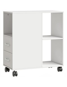 HOMCOM Narrow Mobile Printer Table with Wheels, Rolling Printer Stand with Drawers for Home Office, 30 x 60 x 65 cm, White