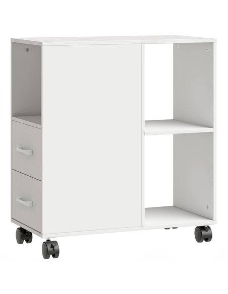 HOMCOM Narrow Mobile Printer Table with Wheels, Rolling Printer Stand with Drawers for Home Office, 30 x 60 x 65 cm, White - pic 211300 | FastDaddyshop