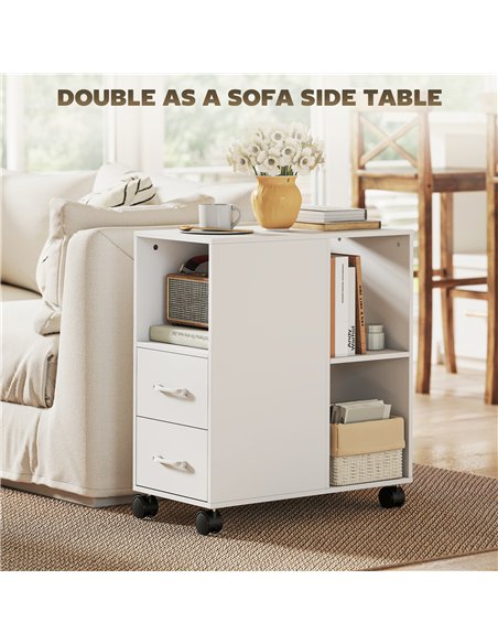 HOMCOM Narrow Mobile Printer Table with Wheels, Rolling Printer Stand with Drawers for Home Office, 30 x 60 x 65 cm, White - pic 211306 | FastDaddyshop