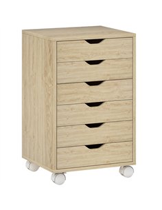 HOMCOM 6 Drawer Vertical File Cabinet, Mobile Filing Cabinet with Quiet Drawers and Wheels with 2 Brakes, Oak Wood Effect