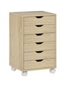 HOMCOM 6 Drawer Vertical File Cabinet, Mobile Filing Cabinet with Quiet Drawers and Wheels with 2 Brakes, Oak Wood Effect