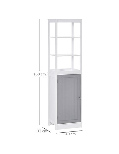 Kleankin Tall Free Standing Bathroom Cabinet, Storage Organiser, White and Grey