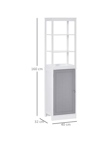 Kleankin Tall Free Standing Bathroom Cabinet, Storage Organiser, White and Grey - pic 21131 | FastDaddyshop
