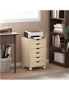 HOMCOM 6 Drawer Vertical File Cabinet, Mobile Filing Cabinet with Quiet Drawers and Wheels with 2 Brakes, Oak Wood Effect 2
