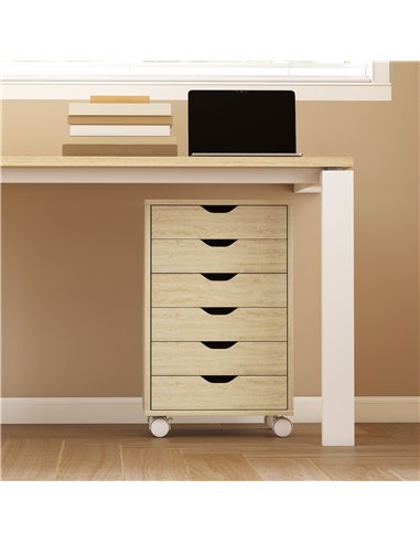 HOMCOM 6 Drawer Vertical File Cabinet, Mobile Filing Cabinet with Quiet Drawers and Wheels with 2 Brakes, Oak Wood Effect