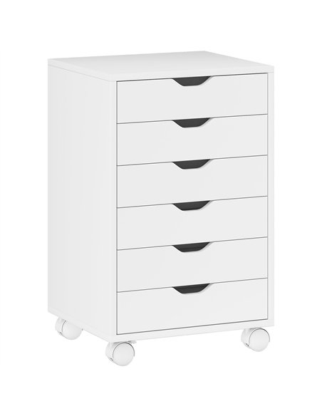 HOMCOM 6 Drawer Vertical File Cabinet, Mobile Filing Cabinet with Quiet Drawers and Wheels with 2 Brakes, White - pic 211318 | FastDaddyshop