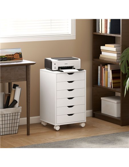 HOMCOM 6 Drawer Vertical File Cabinet, Mobile Filing Cabinet with Quiet Drawers and Wheels with 2 Brakes, White - pic 211319 | FastDaddyshop