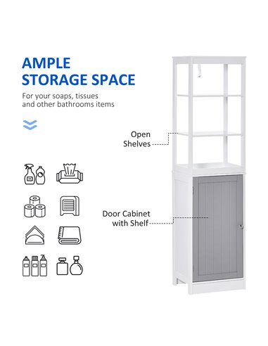 Kleankin Tall Free Standing Bathroom Cabinet, Storage Organiser, White and Grey
